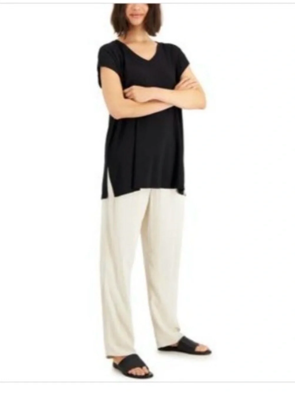 Eileen Fisher V-Neck Short Sleeve Tee - Picture 3 of 11